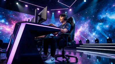 星空综合电竞赛事舞台现场灯光炫目选手比赛画面专业电竞馆